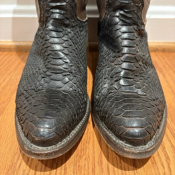 Vintage J. Chisholm Brown Python Snake Rare Exotic Western Cowboy Boots Mens 8.5
